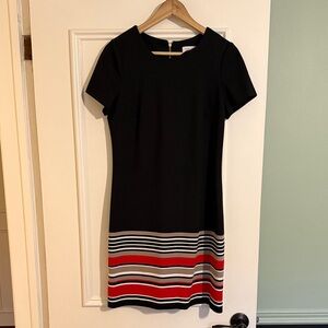 Calvin Klein Collection Black Mini Dress with Red and White Stripes